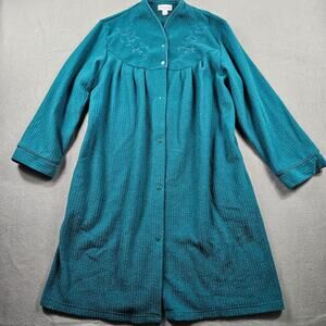 Miss Elaine Robe Sleepwear Snap Button Womens M Floral Green